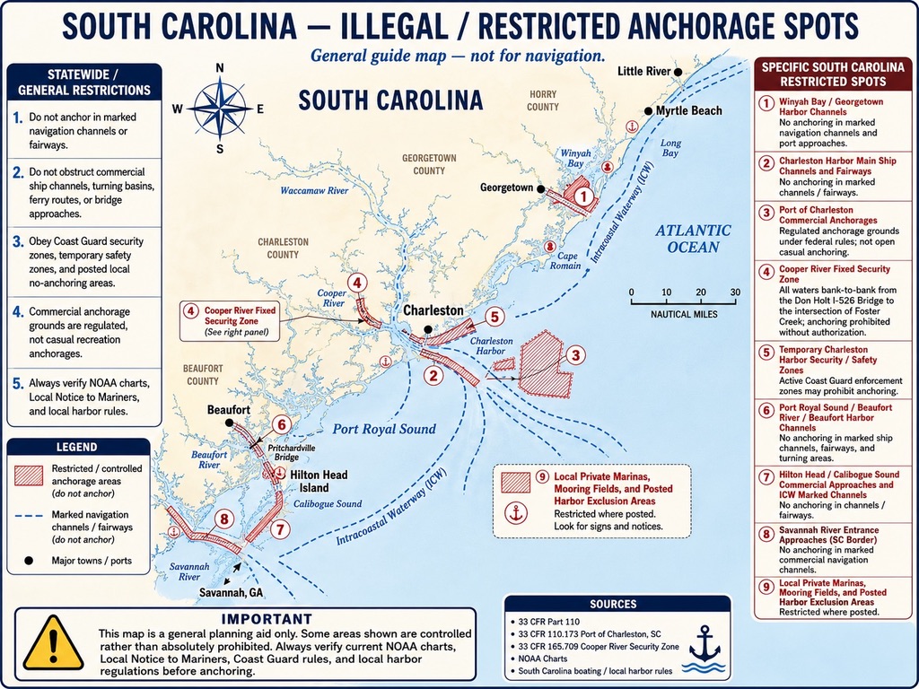 South Carolina restricted anchoring areas map