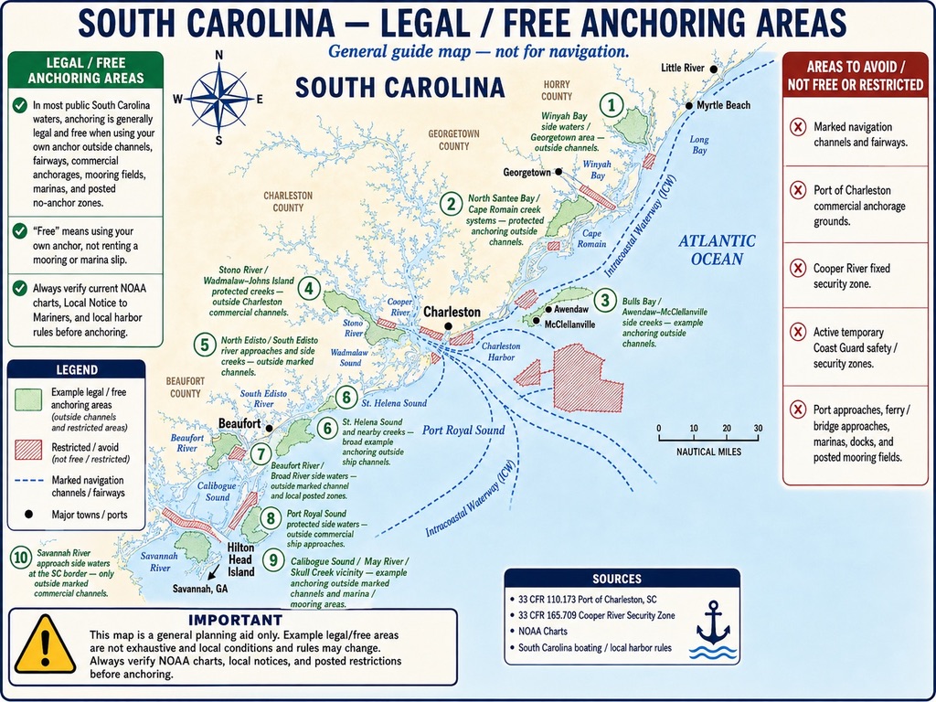 South Carolina legal anchoring areas map